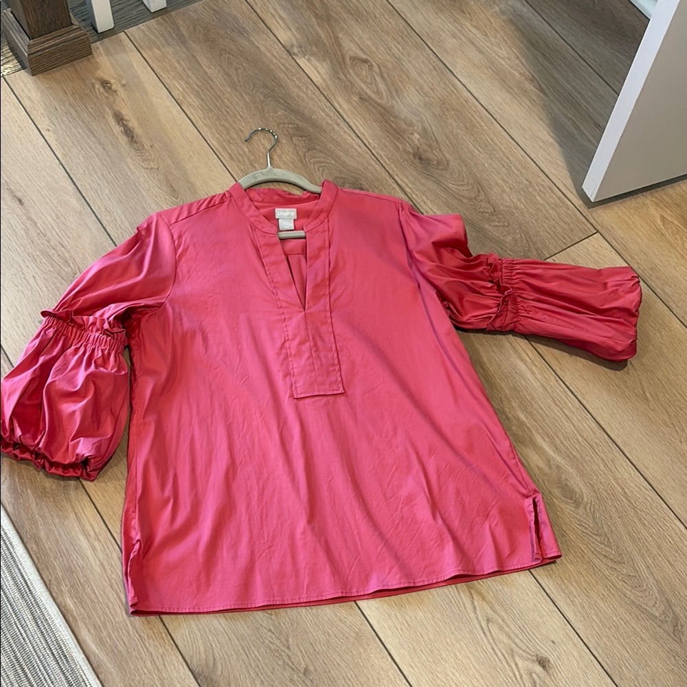Chico's Vibrant Pink Blouse with Puff Sleeves